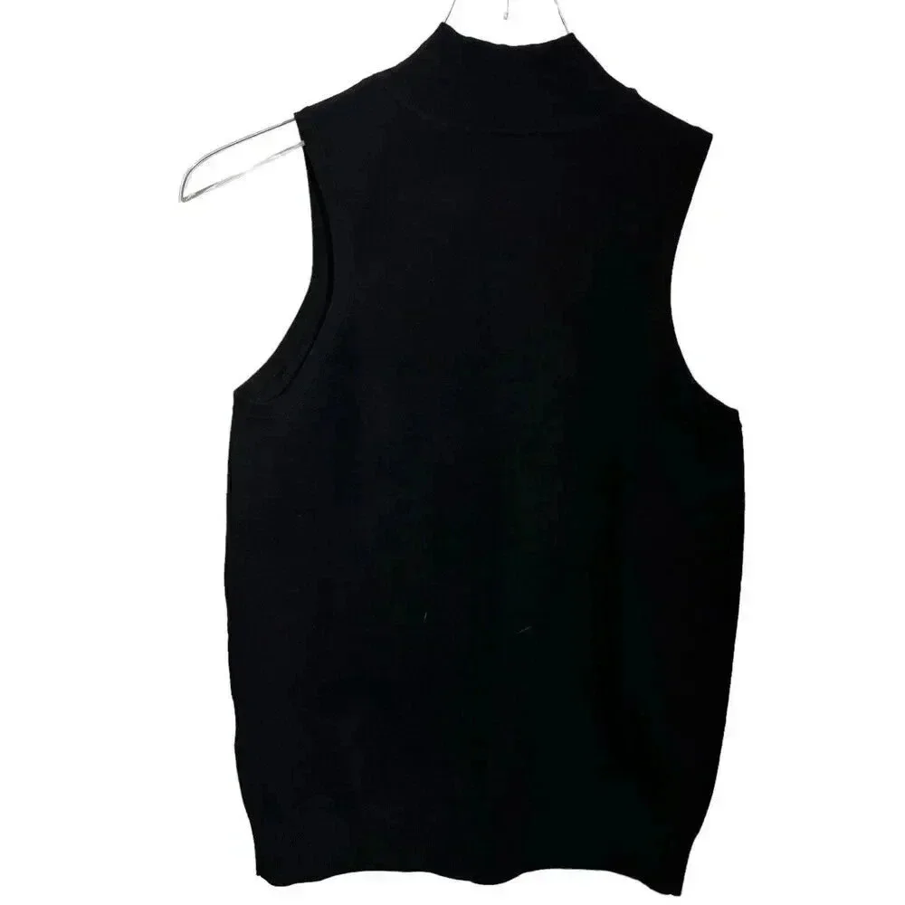 Minnie Rose Black mock turtleneck black knit sleeveless top size small - Picture 3 of 8